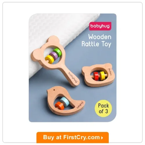 Babyhug Wooden Teething Rattle Toy