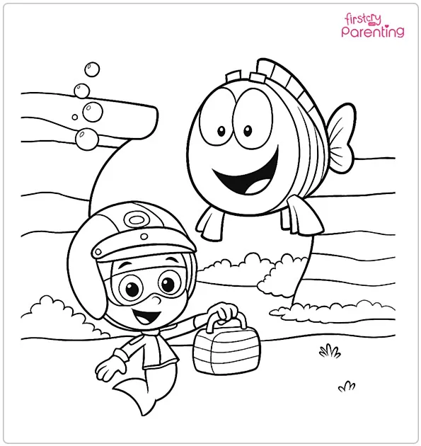 Gil and Fish from Bubble Guppies Coloring Page