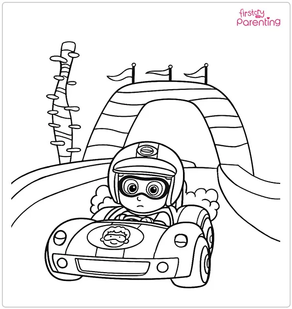 Nonny Driving a Racing Car Coloring Page