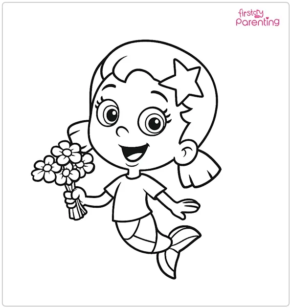 Oona with Flowers in Hand Bubble Guppies Coloring Page