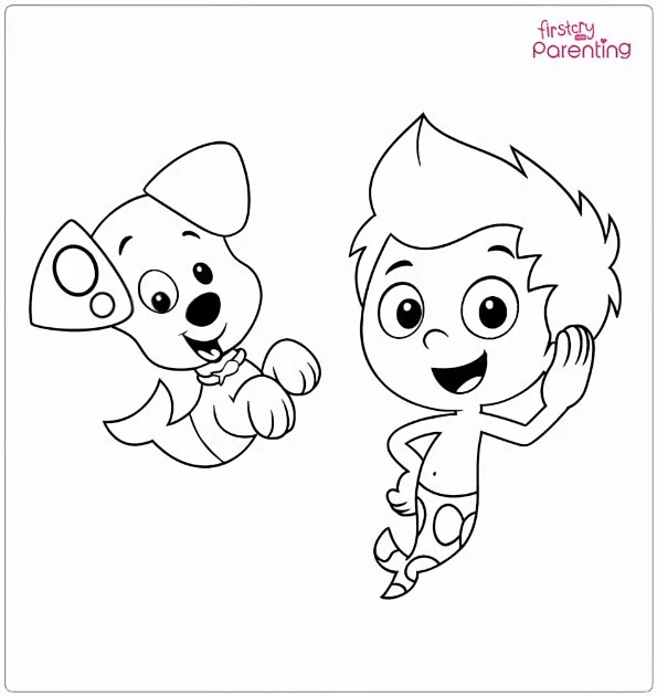 Gil with a puppy from Bubble Guppies Coloring Page