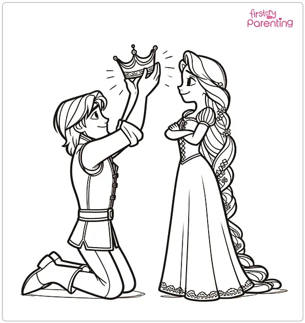 Flynn Gives Rapunzel a Crown Coloring Page