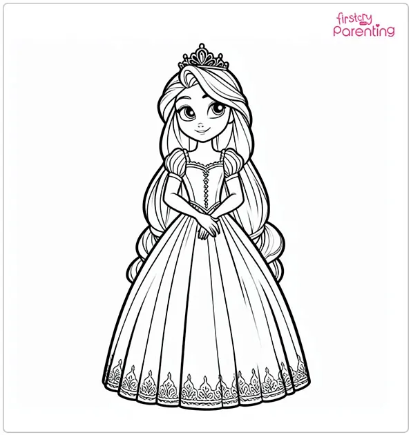 Princess Rapunzel with Crown Coloring Page
