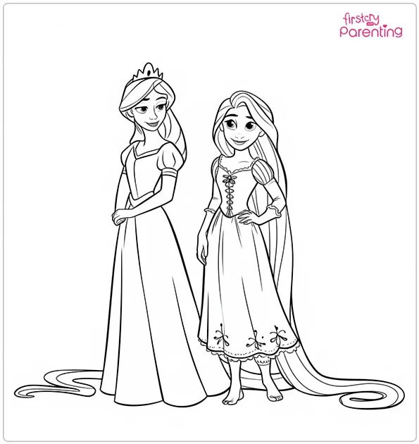 Queen Ariana and Rapunzel Coloring Page