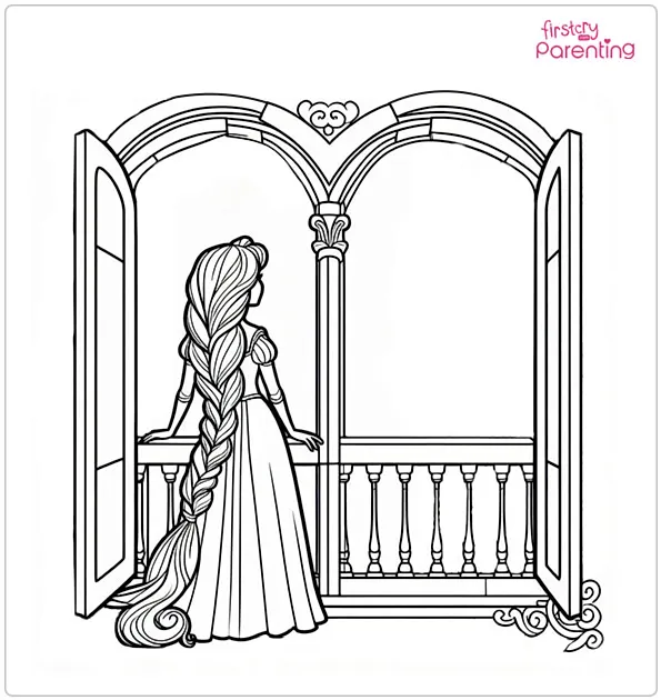 Rapunzel at Window Coloring Page