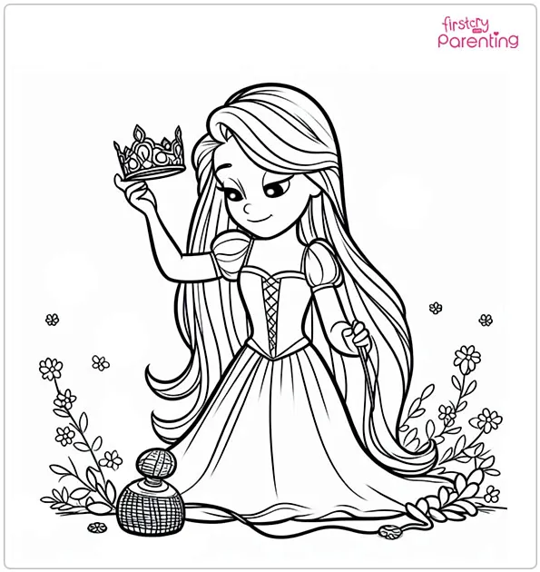 Rapunzel Finds Her Crown Coloring Page