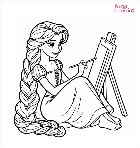 Rapunzel is Drawing Coloring Page