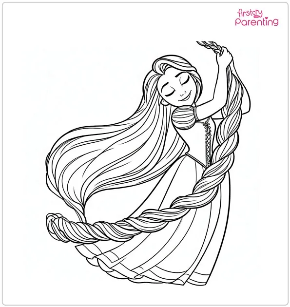 Rapunzel Swings By Her Long Hair Coloring Page