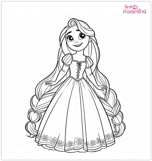 Smiling Rapunzel Coloring Page