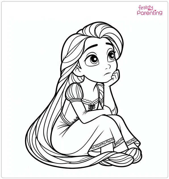 Thinking Rapunzel Coloring Page