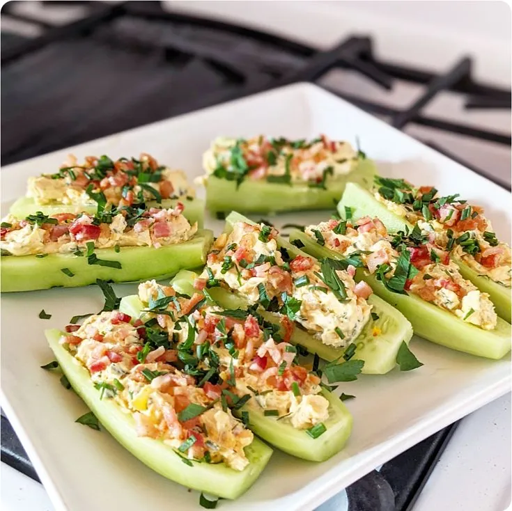 Cucumber Snacks With Croutons & Smoked Bacon Cucumber Snacks With Croutons & Smoked Bacon