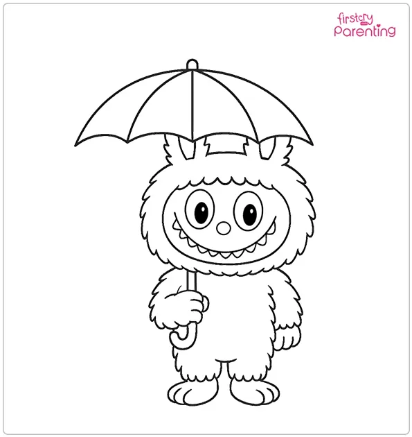 Labubu Holding Umbrella Coloring Page