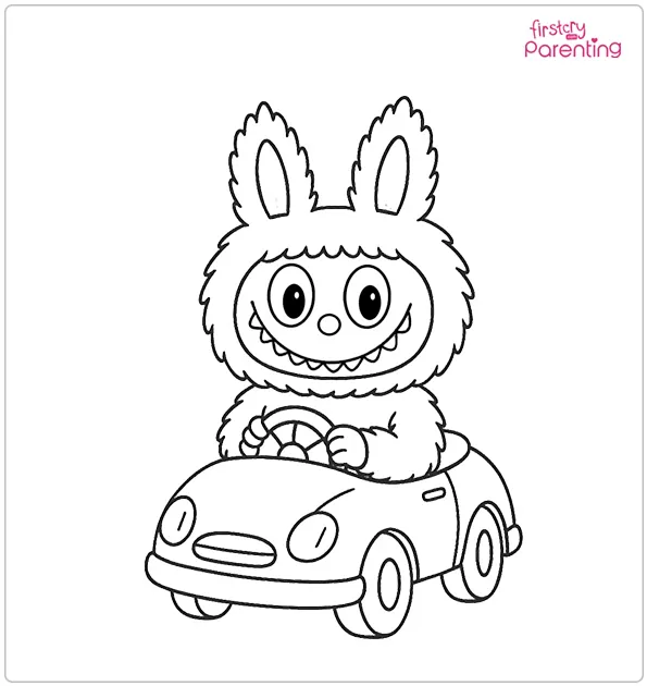 Labubu Driving Coloring Page