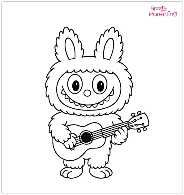 Labubu Playing Guitar Coloring Page
