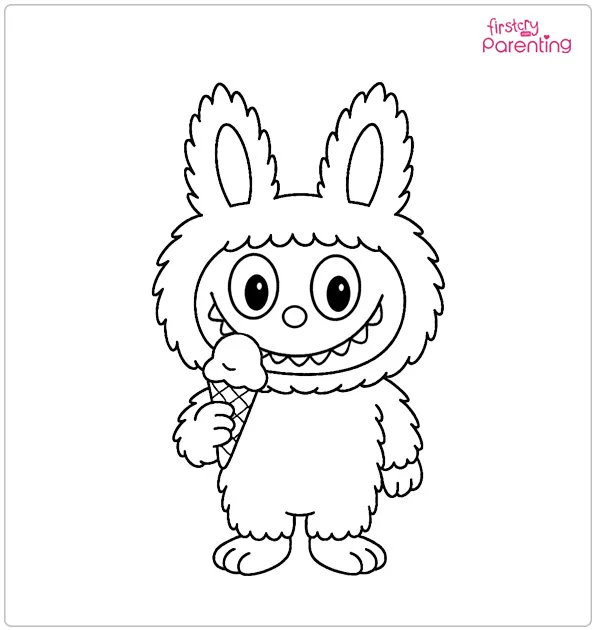 Labubu Eating An Ice Cream Cone Coloring Page