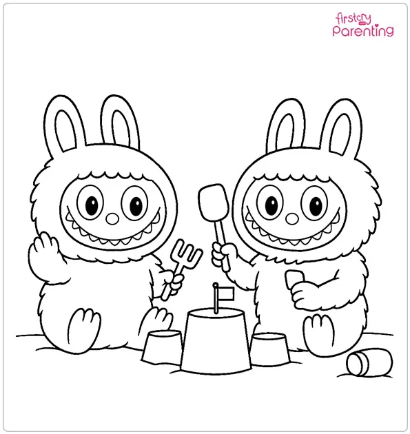 Labubu Playing In The Sand Coloring Page