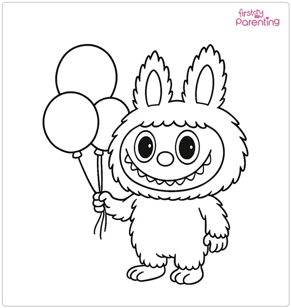 Labubu Holding Balloons Coloring Pages