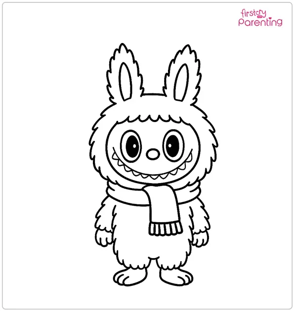 Labubu Wearing a Winter Scarf Coloring Page
