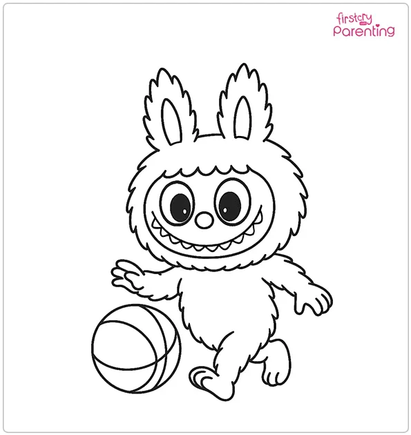 Labubu Playing With a Ball Coloring Page