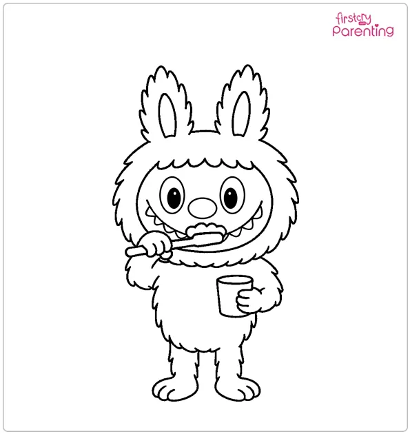 Labubu Brushing Teeth Coloring Page