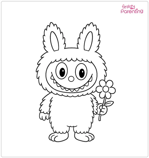 Labubu And Flower Coloring Page
