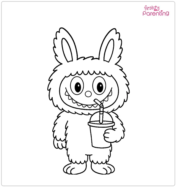 Labubu Is Drinking a Drink Coloring Page