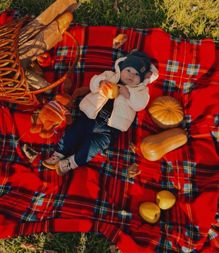 fall baby photoshoot ideas plaid blanket