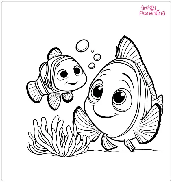 Dory and Marlin Swimming Coloring Page