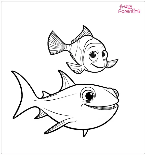 Marlin and a Shark Coloring Page