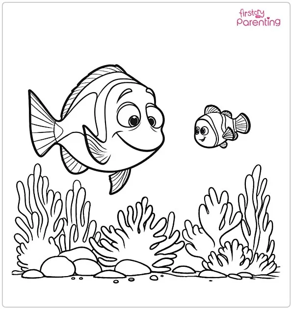 Marlin and Nemo in the Corals Coloring Page