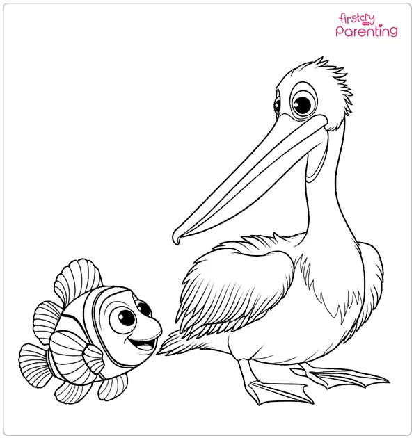 The pelican and Nemo Coloring Page