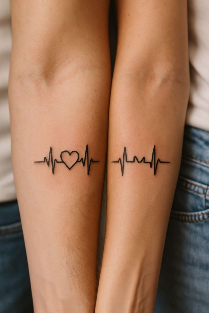 Matching Heartbeats couple tattoo