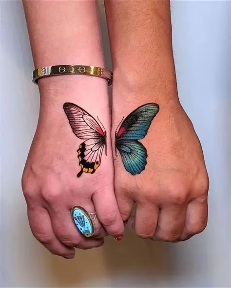 Half and Half Butterfly couple tattoo