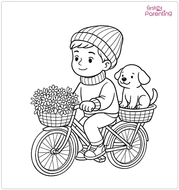 Autumn Ride with Dog Coloring Page