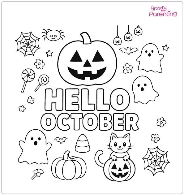 Hello October Coloring Page