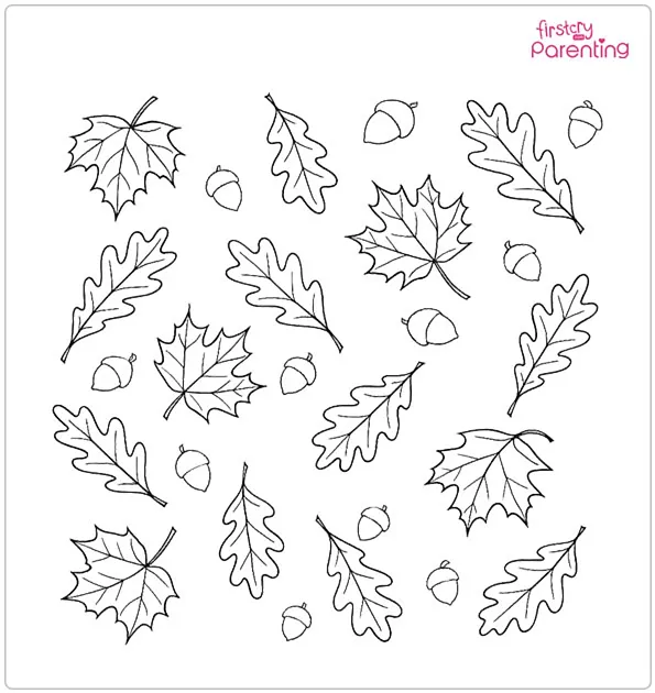 Acorns and Autumn Leaves Coloring Page