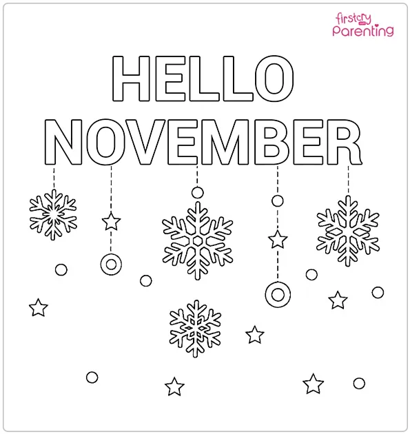 Hello November Snowflakes Coloring Page