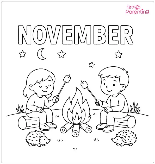 November Campfire Night Coloring Page