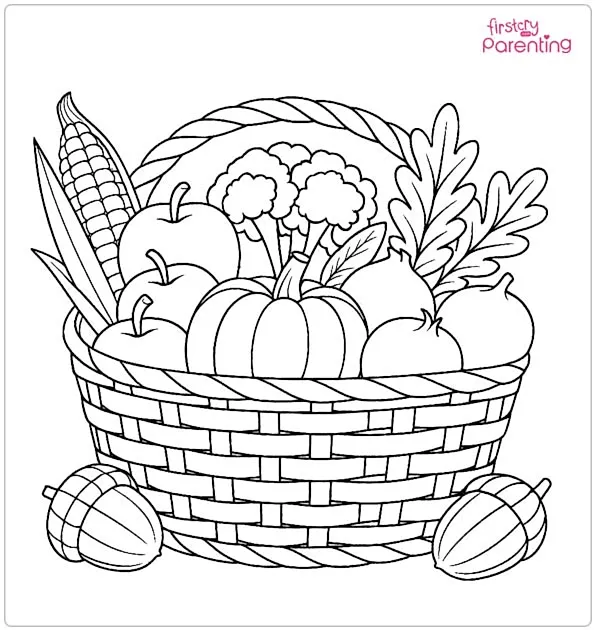 November Harvest Basket Coloring Page