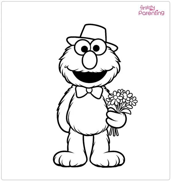 Elmo Holding A Bouquet Coloring Page Elmo Holding A Bouquet Coloring Page