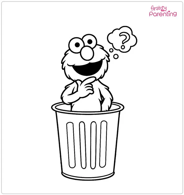 Elmo Inside the Dustbin and Thinking Coloring Page Elmo Inside the Dustbin and Thinking Coloring Page