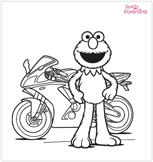 Elmo with The Bike Coloring Page Elmo with The Bike Coloring Page