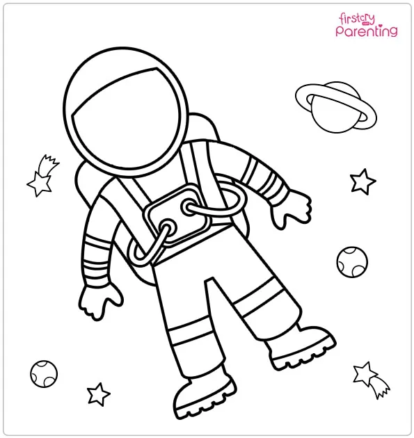 Astronaut Floating in Space Coloring Page
