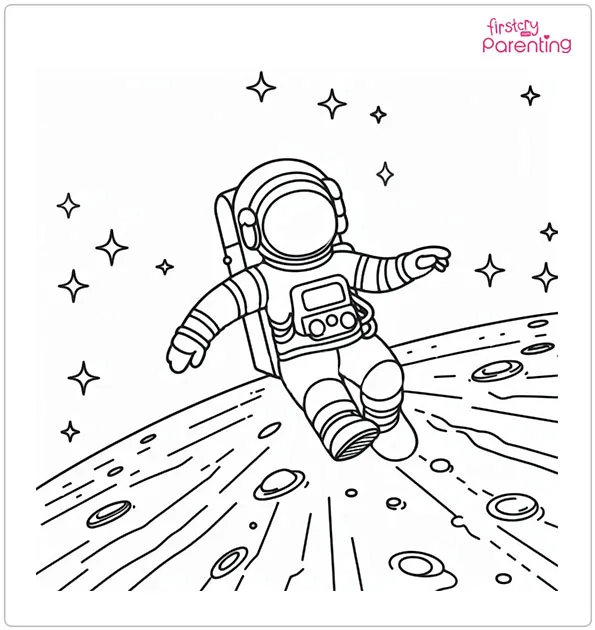 Astronaut On The Moon Coloring Page