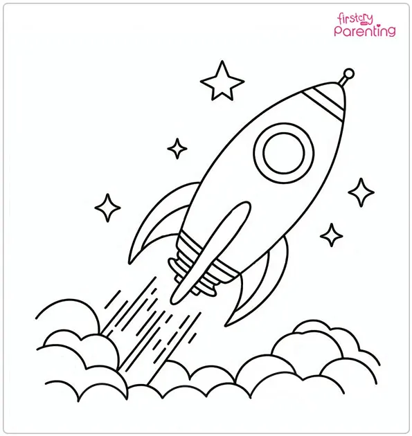 "Blast Off" Space Rocket Coloring Page