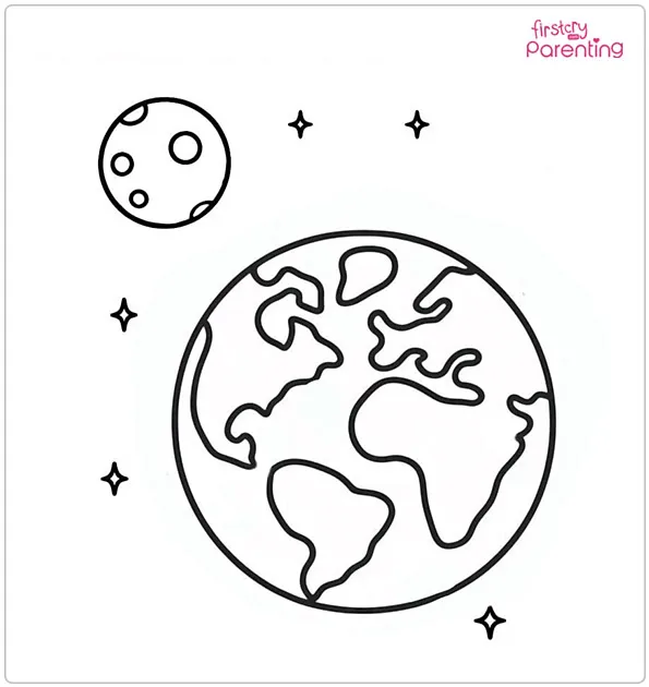 Earth and Moon Coloring Page