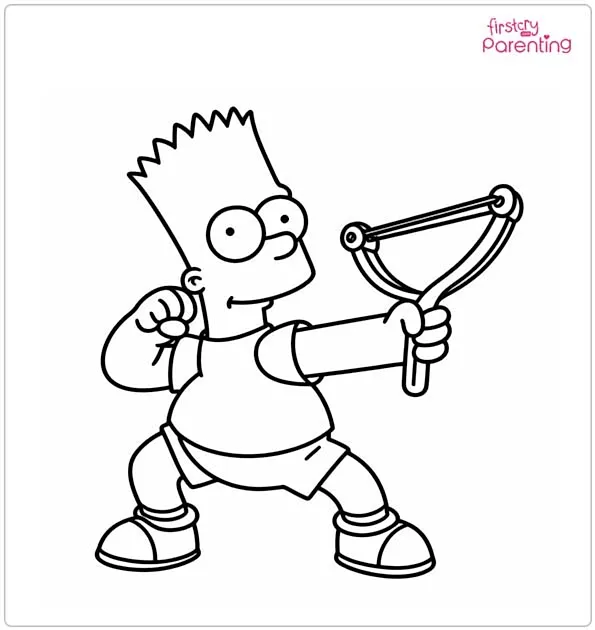 Bart Holding Slingshot Coloring Page