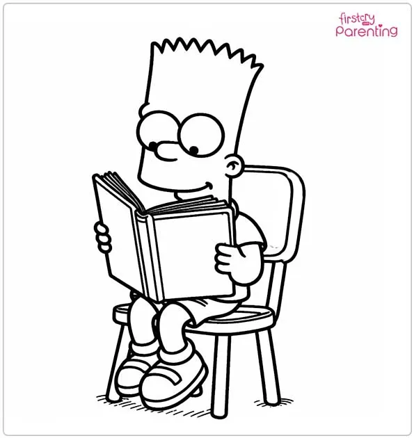 Bart Is Reading a Book Coloring Page