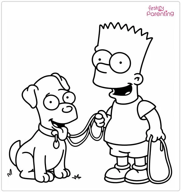 Bart Simpson and Dog Coloring Page