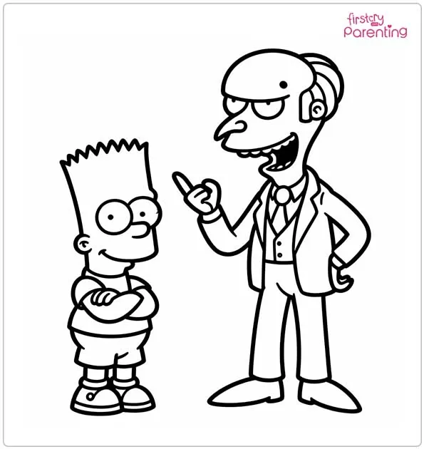 Bart Simpson and Mr Burns Coloring Page